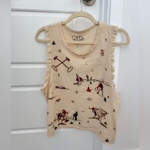 Chaser Cream Top Cowboy Horse Western Print- size Small